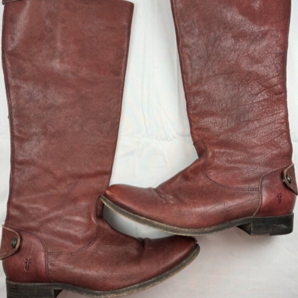 Frye Tall Brown Leather Riding Boots Melissa Button Back Zip Womens 8B 76430-10